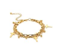 SDGBCXD, Bracciale alla caviglia da donna in acciaio inossidabile con catena multistrato, perline colorate, luna, stella, croce e trifoglio.,Cavigliere(Cross3Gold Color)