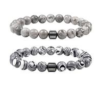 SDGBCXD Braccialetti ansiolitici, Riduce la voglia di alcol, allevia l'ansia e lo stress da astinenza, supporto naturale for smettere di bere(Gray+Gray white)