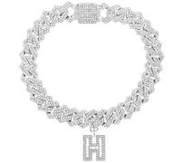 SDGBCXD, Braccialetto alla caviglia con lettera Bling Baguette for donna, catena alla caviglia, gioielli punk hip hop da 14 mm,Cavigliere(Silver,Medium)