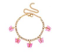 SDGBCXD, Cavigliera a farfalla con strass, alla moda, con catena da tennis, for donne, con catena a piedi nudi, for l'estate e la spiaggia.,Cavigliere(001601gd)