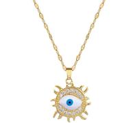 SDGBCXD collana, Collana con malocchio turco for donna, ciondolo a forma di raggio sole placcato oro 18 carati zirconi cubici