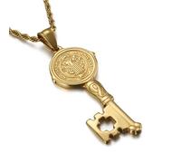 SDGBCXD collana, Collana con medaglie a forma di chiave San Benedetto, in acciaio inossidabile, amuleto protezione cattolica, ciondolo repellente for il male(Gold)