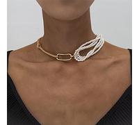 SDGBCXD, Collane con catene di perle a 3 strati con montatura in micro pavé di cristalli alla moda,Collane(Gold Color)