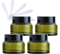SDGBCXD, Confezione da 4 vasetti cosmetici vuoti in vetro verde da 50 ml, contenitori for crema for il viso con coperchio nero e rivestimenti interni fai da te ，Barattoli per cosmetici