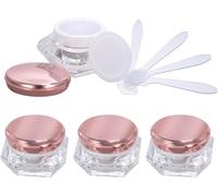 SDGBCXD, Confezione da 4, vasetti vuoti da 10 ml in acrilico trasparente a forma di diamante, contenitori cosmetici for crema for il viso, lozioni, vasetti con coperchi rosa + 4 cucchiai ,Barattoli pe