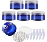 SDGBCXD, Confezione da 6 vasetti for cosmetici in plastica blu, vasetti for crema da 100 ml, con coperchi trasparenti, contenitori for articoli da toeletta ,Barattoli per cosmetici(Blue,250ml)