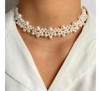 SDGBCXD, Delicata collana girocollo con fiocco e fiore di perle, lunga catena con ciondolo a forma di cuore di perle e moneta d'oro,Collane(Zln1609)