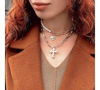 SDGBCXD, Delicata collana girocollo con fiocco e fiore di perle, lunga catena con ciondolo a forma di cuore di perle e moneta d'oro,Collane(Zlnl1111)