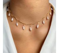 SDGBCXD, Delicata collana girocollo con fiocco e fiore di perle, lunga catena con ciondolo a forma di cuore di perle e moneta d'oro,Collane(Zlnl15582)