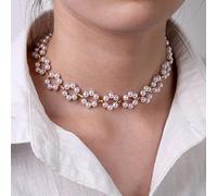 SDGBCXD, Delicata collana girocollo con fiocco e fiore di perle, lunga catena con ciondolo a forma di cuore di perle e moneta d'oro,Collane(Zlnl1557)