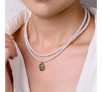 SDGBCXD, Delicata collana girocollo con fiocco e fiore di perle, lunga catena con ciondolo a forma di cuore di perle e moneta d'oro,Collane(Zlnl15584)