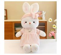 SDGBCXD Peluche, Simpatico Peluche Coniglietto Bianco con Vestito a Quadretti Rosa e Fiocco, Morbido Coniglio di(Pink,40cm)