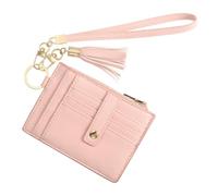 SDGBCXD Portafoglio di perle, Con cinturino da polso, porta carte minimalista in pelle PU - 8 scomparti for carte e 1 finestra for documento d'identità e 1 tasca con cerniera, grigio(Pink)