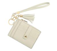 SDGBCXD Portafoglio di perle, Con cinturino da polso, porta carte minimalista in pelle PU - 8 scomparti for carte e 1 finestra for documento d'identità e 1 tasca con cerniera, grigio(Beige)