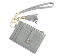 SDGBCXD Portafoglio di perle, Con cinturino da polso, porta carte minimalista in pelle PU - 8 scomparti for carte e 1 finestra for documento d'identità e 1 tasca con cerniera, grigio(Grey)
