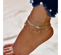 SDGBCXD, Set di cavigliere con ciondolo a forma di stella marina in conchiglia color argento, cavigliera vintage fatta a mano con onde for donna,Cavigliere(50189)