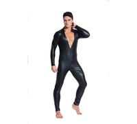 SDGHH-8MMDM Latex Uomo Sexy Abbigliamento Wet Look Tuta Intera in Pelle Magliette Maniche Lunghe Slim Fit con Cerniera Leggings Calzamaglia Pole Dance Catsuit PVC,Nero,3XL