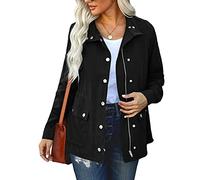 SDGR - Cappotto da donna, in stile militare, per la mezza stagione primaverile, in cotone, casual, con tasche, parka, giacca, sahara, sportiva, con cerniera, per l'outdoor, A nero, L