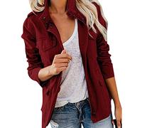 SDGR - Cappotto da donna, invernale, militare, in cotone kaki, con tasche, stile casual, parka, giacca sahariana, leggera, con cerniera, manica lunga, grande taglia, Vino, L