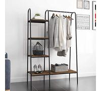 SDHYL Appendiabiti in acciaio e MDF con ripiani portaoggetti per scarpe/borse guardaroba aperto 100 x 40 x 151 cm appendiabiti a 5 livelli per soggiorno, camera da letto, negozi marrone nero, UT-011