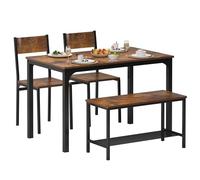 SDHYL Set tavolo da pranzo per 4 - tavolo da cucina con due sedie e una panchina, marrone rustico - per soggiorno, sala da pranzo