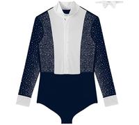 SDIUAKBV Camicia da Ballo Latino Camicia da ballo latino uomo con strass lucidi, a maniche lunghe, professionale, for sala, tango, rumba, competizione Per la danza(Deep blue,L)