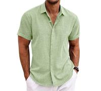 SDIUAKBV Camicia Lino Uomo Camicia Oversize da Uomo Estiva Camicie sociali a Maniche Corte Camicette Uomo Soild Business Top Formali Eleganti Casual per L'Estate(Green,XXXL)