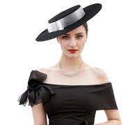 SDIUAKBV Cappello Pork Pie Cappello elegante con fiocco esagerato, cappello colorato a forma di torta maiale for la decorazione feste e balli delle donne Per la festa(Black)