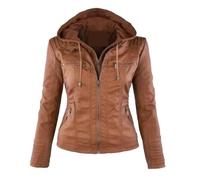 SDIUAKBV Giacca di Pelle Donna Faux Leather Jacket Women Basic Coat Female Winter Motorcycle Per uscire(Khaki,XXXL)