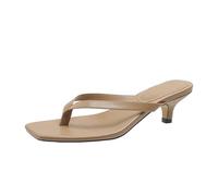 SDIUAKBV Infradito Donna Square Toe Clip Sandals For Women Summer High Heel Flip-flops Large Size Slim Women's Outdoor Leather Slippers Per l'estate(Khaki,41)