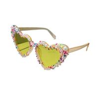 SDIUAKBV Occhiali a Cuore Occhiali da sole a forma di cuore con perle e spruzza decorazioni multicolori Per l'estate(Yellow)