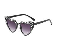 SDIUAKBV Occhiali a Cuore Occhiali da sole con protezione solare Love Diamond-encrusted Trend Per l'estate(Black)