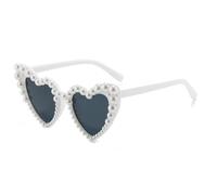 SDIUAKBV Occhiali a Cuore Occhiali da sole donna con perle finte a forma di cuore - Antiriflesso, perfetti for eventi casual e festival musicali Per l'estate(White)