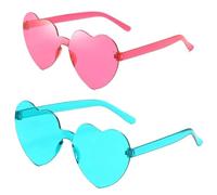 SDIUAKBV Occhiali a Cuore Occhiali da sole Love Frameless a forma di cuore abbaglianti Per l'estate(2PCS Pink Blue)