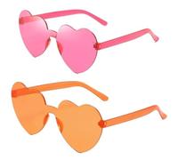 SDIUAKBV Occhiali a Cuore Occhiali da sole Love Frameless a forma di cuore abbaglianti Per l'estate(2PCS Pink Orange)