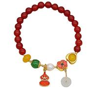 SDJJSAO braccialetto con perline di giada, Braccialetto della ricchezza con ciondolo a forma di zucca/Wu Lou, perline cristallo da 6 mm, amuleto portafortuna for donna, Reiki Chakra