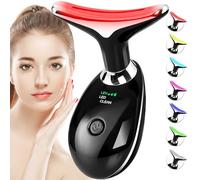 SDKWDH Terapia a luce rossa per viso e collo, 7 colori, massaggiatore viso per rughe, doppio mento, massaggiatore viso vibrante con termiche per la cura della pelle, nero lucido