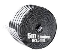 SDLDEER Nastro di Tenuta in Gomma Espansa Autoadesivo Nastro di Tenuta in Gomma Espansa per Finestre Guarnizioni per Porte Sigillo Anti-Collisione Insonorizzazione (6mm(L) x1.5mm(S) x5m(P), 5 Rulli)