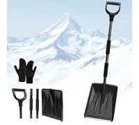 SDLDEER Pala da neve regolabile, leggera, portatile, di grande capacità, con guanti, perfetta per auto, giardino, campeggio, pupazzo di neve (nero)