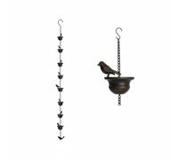 Sdlnklm Catena Pluviale da ia con Coppe E Uccellini Catena Pioggia Gocciolatoio da Esterno Decorazione in Finitura Bronzo E Flusso ’acqua Facile da Installare con Gancio Adatta per Patio Giardino