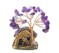 sdneNest Albero di cristallo antico mini casa retrò edificio micro figurine da giardino miniature rame cristallo albero della fortuna decorazioni per la casa ornamenti Feng Shui S,