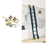 sdneNest Scala di rotolamento hardware binario scorrevole+rullo superiore+ruota da pavimento con freno, tubo rotondo in acciaio dorato pista mobile per biblioteca/loft/casa/interni, un colore - kit