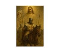 sdnkbro Poster decorativo da parete su tela, motivo: Gesù Cavalieri Templari, stampa moderna per camera da letto, per camera da letto, 50 x 75 cm