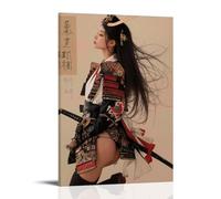 sdnkbro Poster decorativo da parete su tela, motivo guerriero femminile con estetica orientale, armatura giapponese, stampa moderna, poster decorativo per camera da letto, per camera da letto, 50 x 75