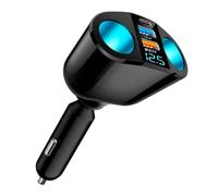 Sdoppiatore Accendisigari Auto 120W 12V/24V con 2 Prese, PD, QC3.0 e USB 2.4A, Rotazione 360°, Voltmetro LED, Ricarica Rapida Auto - Caricatore Accendisigari Auto USB C, Adattatore Auto 12V/24V