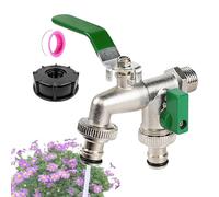 Sdoppiatore per Tubo a 2 Vie - Adattatore per Rubinetto Splitter con Rubinetto con Valvole, Connettore per Irrigazione in Metallo Resistente in Lega di Zinco per Giardino Esterno, Serra, Lavag