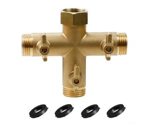 Sdoppiatore per tubo da giardino in ottone con 3 controlli di flusso indipendenti per operazioni di irrigazione e pulizia coordinate