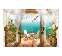 SDOTPMT 1,8x1,2m Balcone Primavera Scenario Sfondo Blu Oceano Bianco Neve Montagna Legno Mare Vista Fotografia Camera Sfondo per cena all'aperto Partito Natura Sfondo Ritratti Sparare Foto Atrezzo