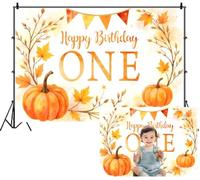 SDOTPMT 1.8x1.2m Buon compleanno uno sfondo oro arancione acquerello zucche autunno foglie rami fotografia sfondo per bambini ritratto foto stand prop caldo decorazione festiva