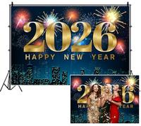 SDOTPMT 1.8x1.2m Sfondo di celebrazione di Capodanno 2026 Scena Numeri d'oro Fuochi d'artificio colorati Città Skyline Fotografia Sfondo di celebrazione Evento di vacanza Ritratto Photo Booth Prop